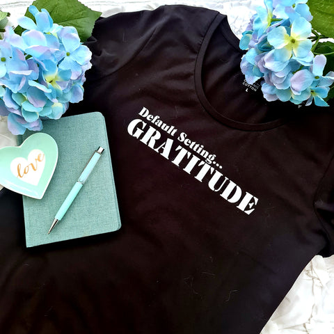 Gratitude T Shirt White/ Silver Glitter Print