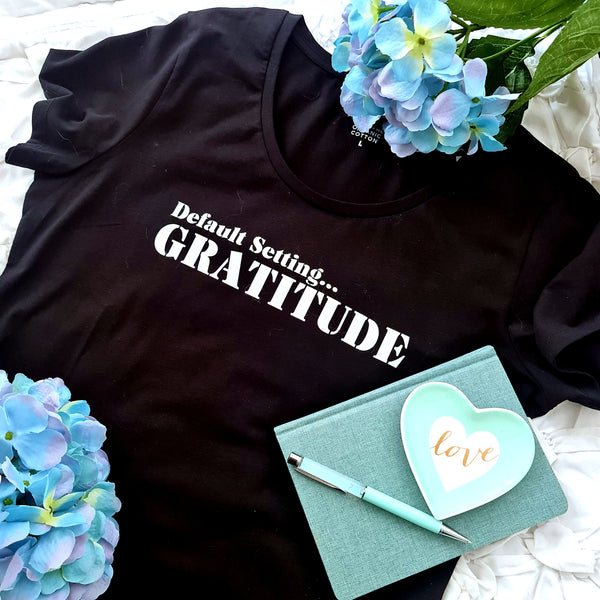Gratitude T Shirt White/ Silver Glitter Print