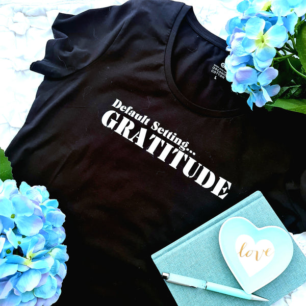 Gratitude T Shirt White/ Silver Glitter Print
