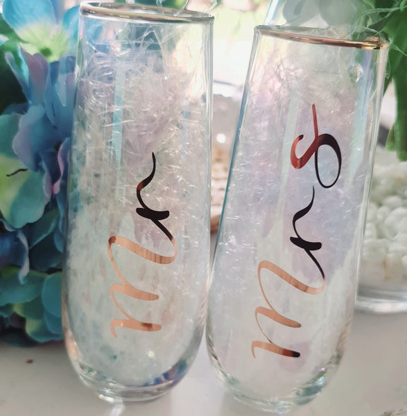 Mr & Mrs Stemless Champagne Glasses