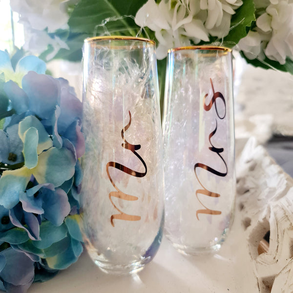 Mr & Mrs Stemless Champagne Glasses